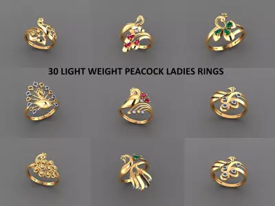 30 LIGHT WEIGHT PEACOCK LADIES RINGS 3DM STL 3D print model