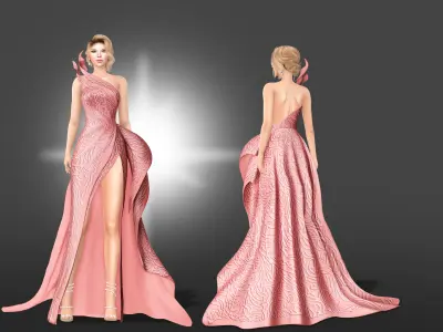 Floor Length Couture Dress Low-poly 3D model