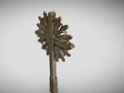 Mossy Wooden cross Low-poly 3D model