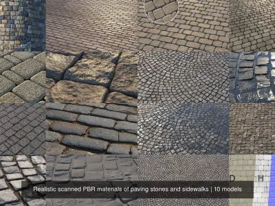  Realistic scanned PBR materials of paving stones and sidewalks 3D Model Pack