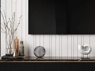 Tv set 3 modern living room with fireplace and 3D model