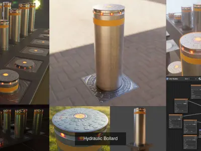 Hydraulic Bollard with LED Lights High and Low-Poly 3D Model Pack