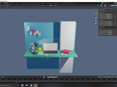 Desktop desk with laptop and lamp 3D model