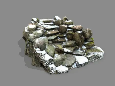 Snowy Rock Stairs Low-poly 3D model