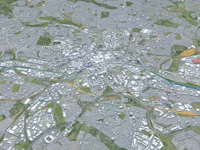 West Yorkshire UK 70km Low-poly 3D model