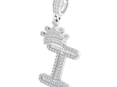 Crown Initial  I  Letter Pendant 3D print model