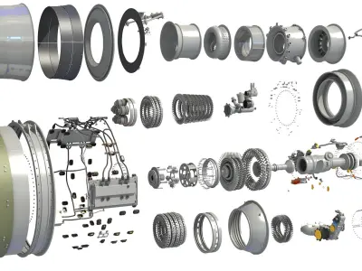  Full and Cutaway Turbofan Engine 