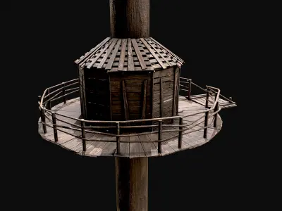 Wooden Tree House Shelters and Platforms 3 Low-poly 3D model