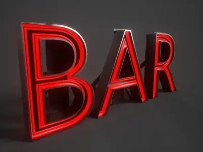 Bar Neon sign PBR Low-poly 3D model