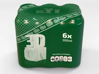 Model of 6x 500ml cans in a plastic shrinkwrap 3D model