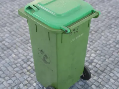Old Green Recycle bin Low-poly 3D model