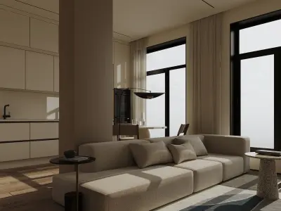 Interior scene kitchen and livingroom 3D model purchase