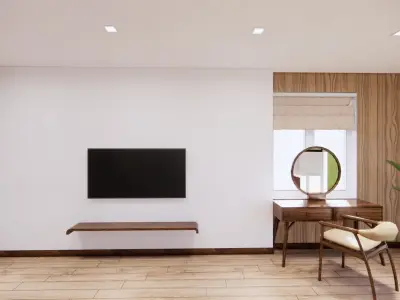 Simple Wood Apartment With Bathroom 3D model