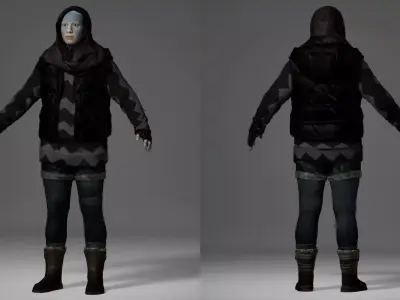 Street Style Female Clothing Set - Low Poly Textured Low-poly 3D model