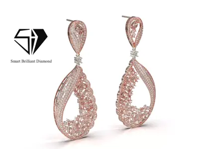 Luxury Diamond Drop Earrings 3D Print Ready STL je0176 3D print model