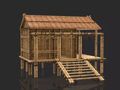 Bamboo House 3 - Jungle Hut 3D model