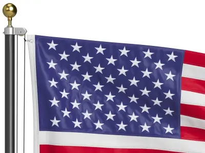 USA Flag on High Flagpole 3D model
