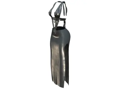 Shiny Latex Leather Long Side Slit Skirt With Halter Neck Top Low-poly 3D model
