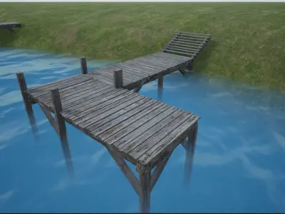 Modular Lowpoly Wooden Dock Parts Low-poly 3D model