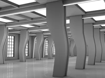 Low poly sci fi interior space Low-poly 3D model