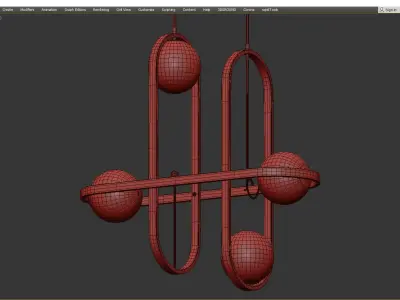 Scandinavia brass chandelier with three glass balls hanging f... Low-poly 3D model