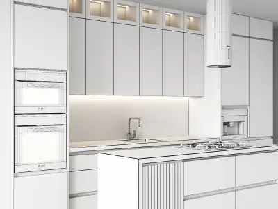 Kitchen007 modern kitchen with cabinets and wooden floors Low-poly 3D model