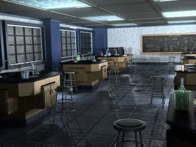 Classroom with tables and chairs 3D model