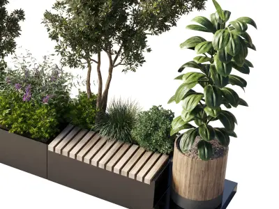 Urban Environment Urban Furniture Green Benches 3D model