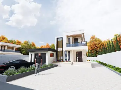 Two Modern Houses cottage and garden 3D model