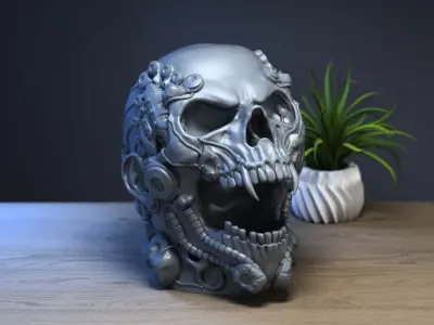 Robot Skull Headphone Stand 3D print model