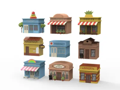 Cartoon City Building Shop 2 Low-poly 3D model