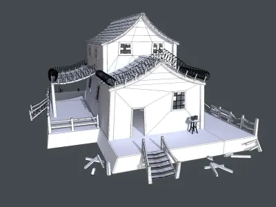 House wooden on platform Low-poly 3D model