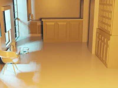 Hall Model empty room with walls and chair Low-poly 3D model