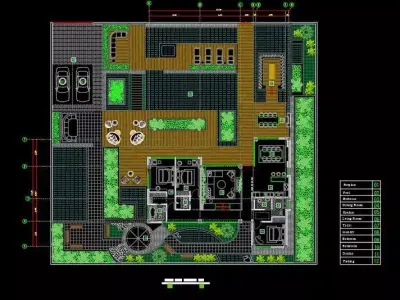 Modern Villa Plan with Pool Fire Pit and Gazebo  3D model