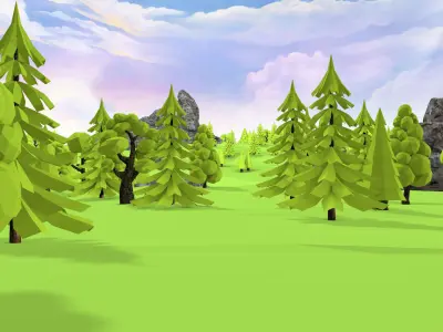 Landscape LowPoly 3D Model with trees and rocks Low-poly 3D model
