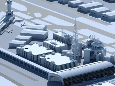 3D Airport with buildings and runway 3D model
