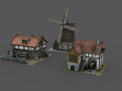 Low Poly Farm Set 3D Model medieval house Low-poly 3D model