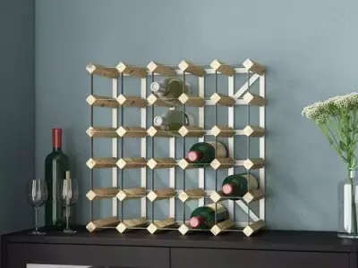 Natural Pine Galvanised Steel Candace Wine Rack 3D model