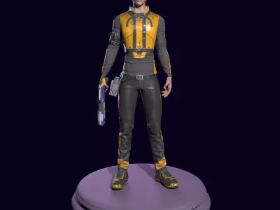 Sci-fi stylized character with plasma pistol Low-poly 3D model