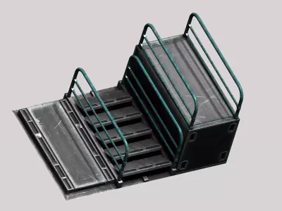 Sci-fi metal stairs with rail Low-poly 3D model