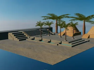 Desert Landscapes with temples on sides  Low-poly 3D model