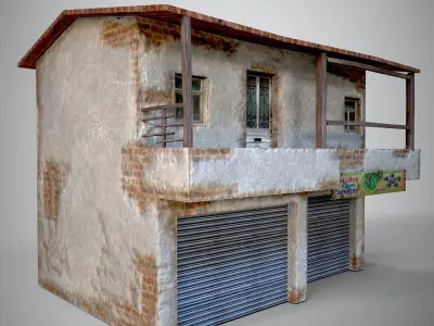 Realistic Old Indian Shop House Urban Two Floor Building Low-poly 3D model