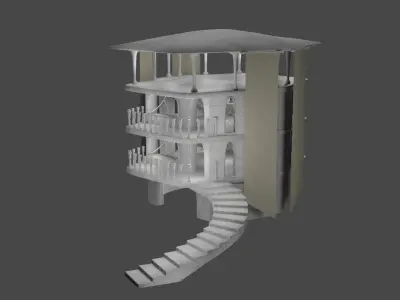Stone house with stairs Low-poly 3D model