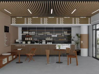 Modern coffee shop interior coffee bar scene Low-poly 3D model