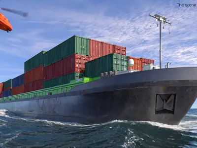  Low Draft Shipping Vessel Fully Loaded Green Rigged for Maya 