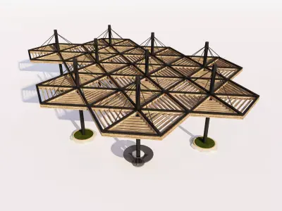 Modern Wood and Steel Pavilion Pergola Low-poly 3D model