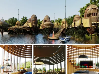 Futuristic Eco Mangrove Resort - Architecture FULLPACK 3D Scene Low-poly 3D model