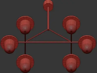 Siren six light chandelier with frosted glass shades 3D model