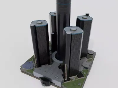 Renaissance Center with Detroit Marriott modern buildings 3D model