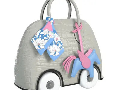 Hermes Mini Bolide Bag On Wheels Gray Crocodile Low-poly 3D model